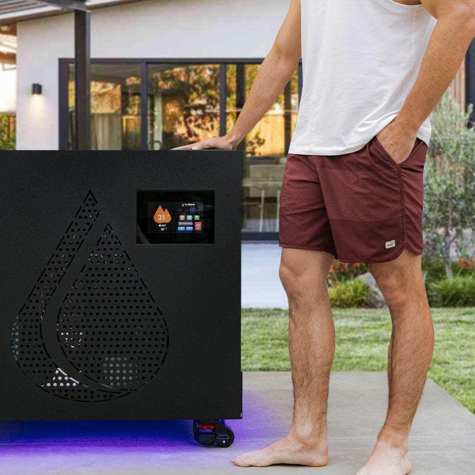 Man at the control screen of the Sun Home Cold Plunge Pro