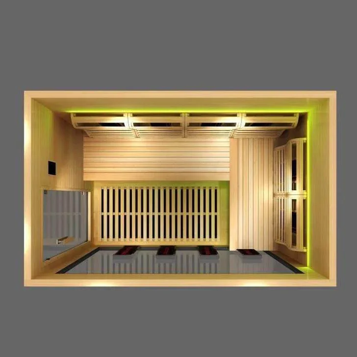 Overhead view of the bench and floor inside the Sun Home Luminar 5-Person